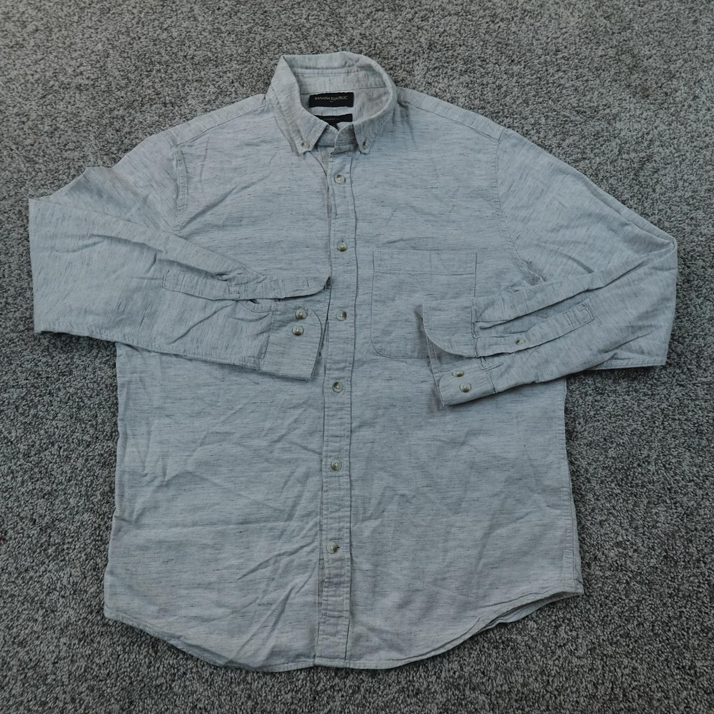 Banana Republic Shirt Mens M Gray Heather Long Sleeve Button Up Untucked Casual